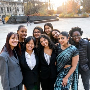 A group of young women posing for a photo. A group of young women posing for a photo.